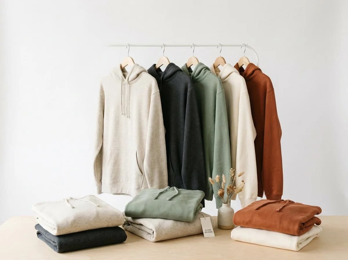 Low-MOQ hoodie and sweatshirt manufacturer — French terry fleece, 280–500 GSM, GOTS organic